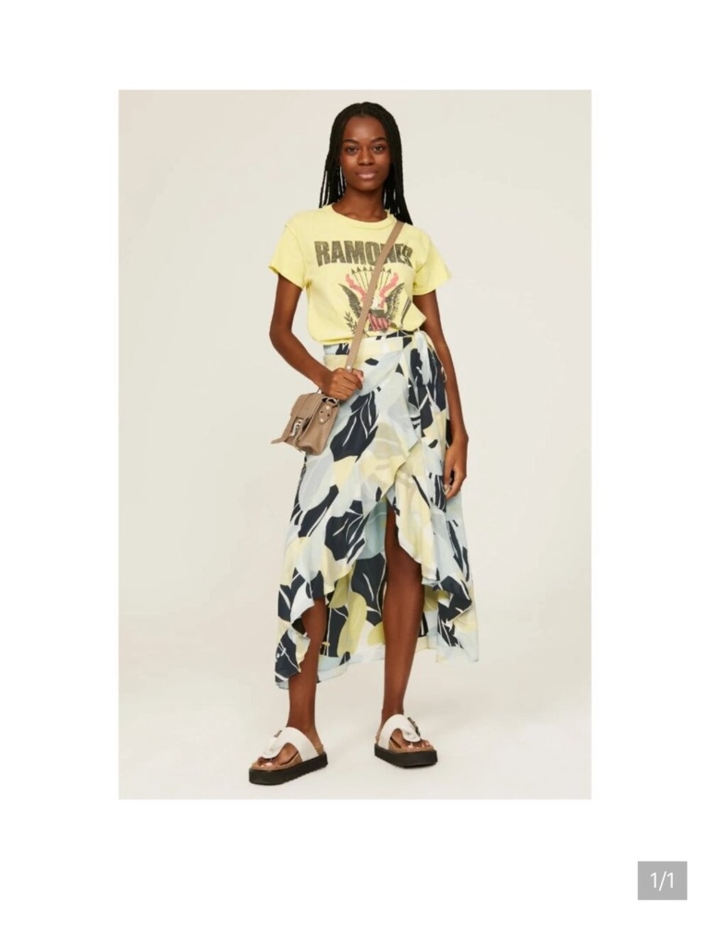 The Kooples Flowy High-Low Floral Wrap Skirt - Yellow/Blue